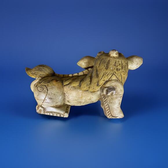 Vintage Asian Grotesque Midcentury Wood Carved Statue of Foo Dog Lion 14"Lx7.5"H - Picture 2 of 4